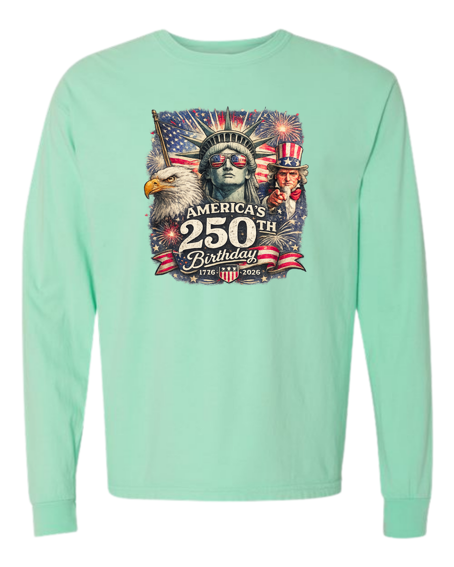 America's 250th Birthday - Comfort Colors - Heavyweight Long Sleeve Tee - Blues & Greens