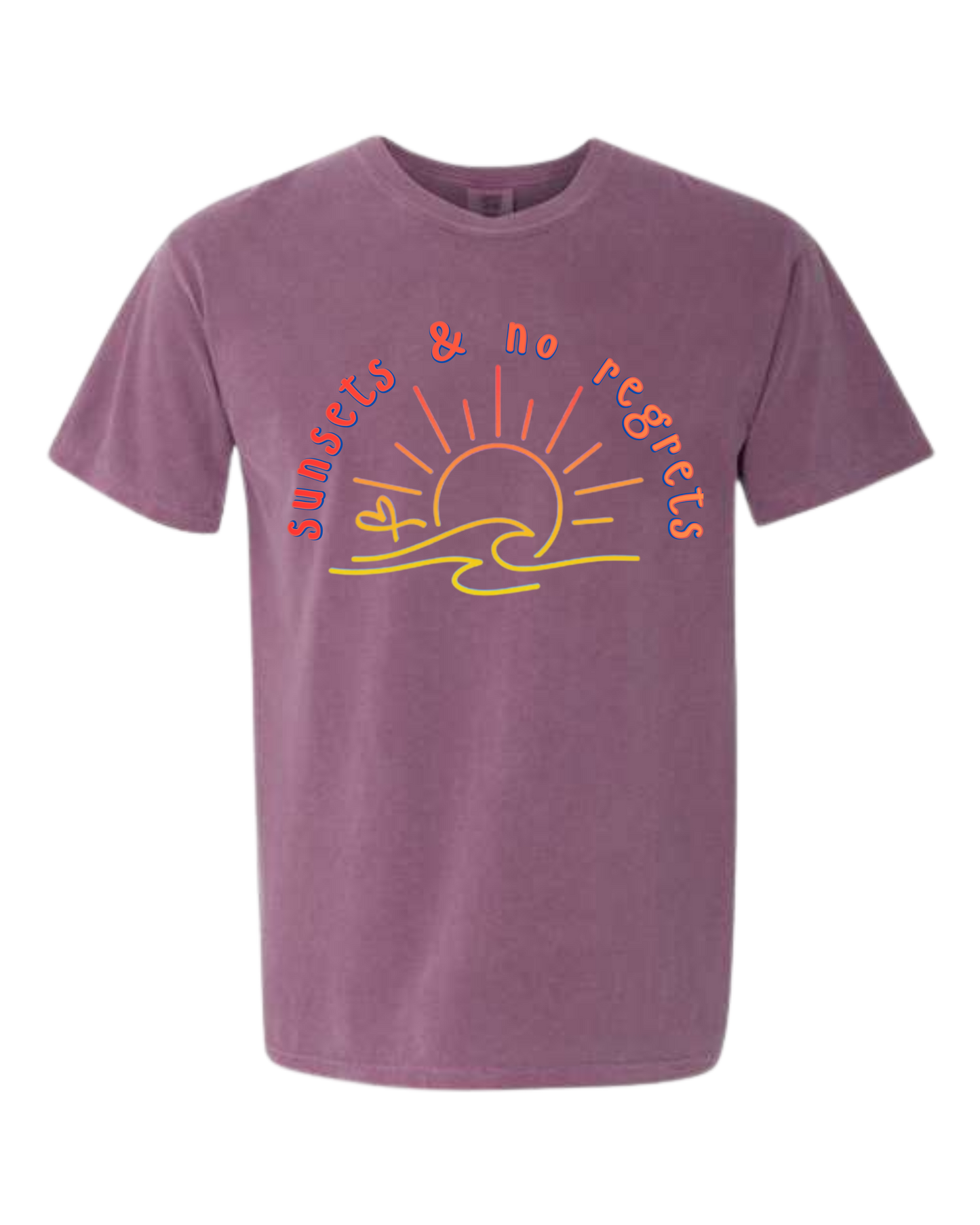 Sunsets & No Regrets - Comfort Colors - Heavyweight Unisex Tee - Pinks & Purples