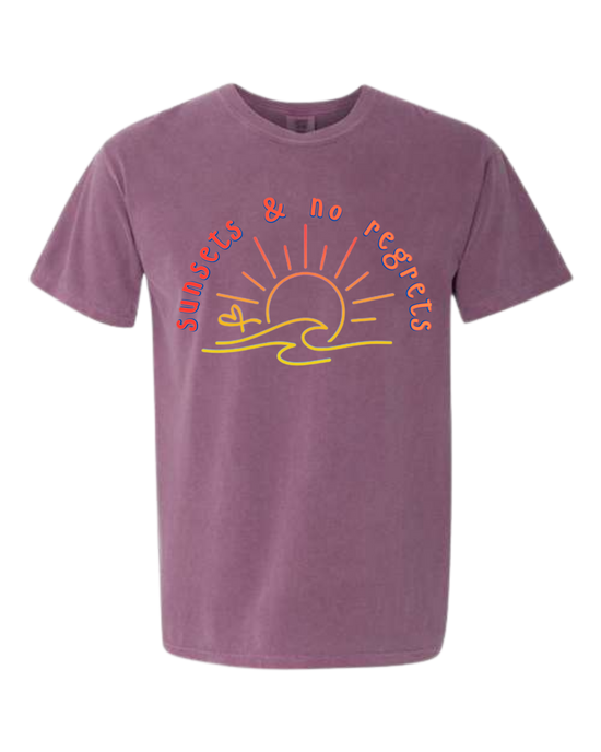 Sunsets & No Regrets - Comfort Colors - Heavyweight Unisex Tee - Pinks & Purples