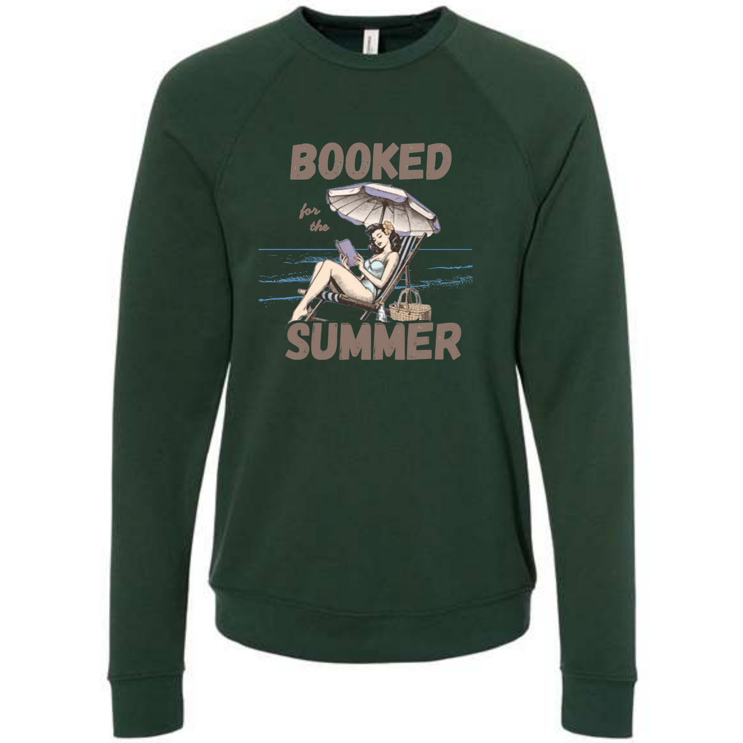 Booked for the Summer - Sponge Fleece Raglan Sweatshirt - Blues, Greens, Purple, and Black