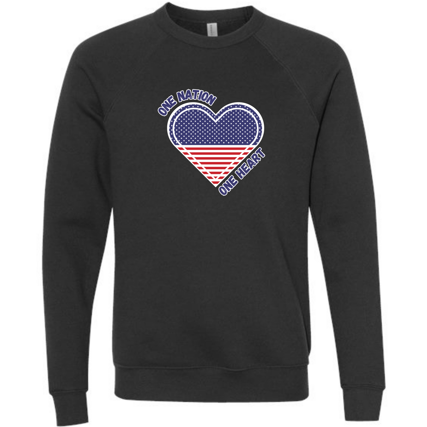 One Nation One Heart - Sponge Fleece Raglan Sweatshirt - Blues, Greens, Purple, and Black