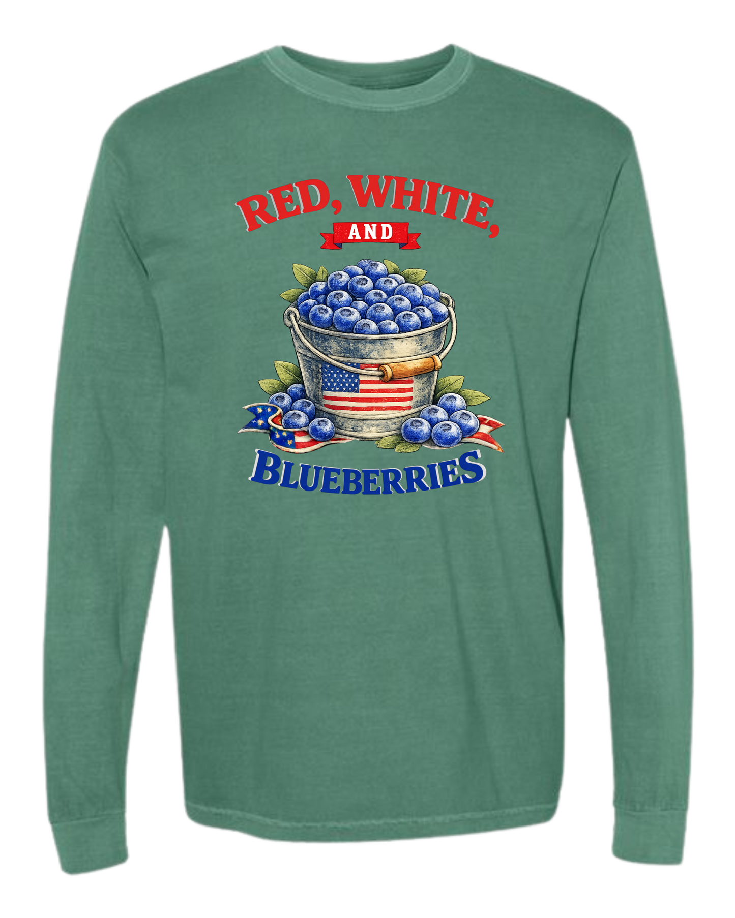 Red, White, And Blueberries - Comfort Colors - Heavyweight Long Sleeve Tee - Blues & Greens