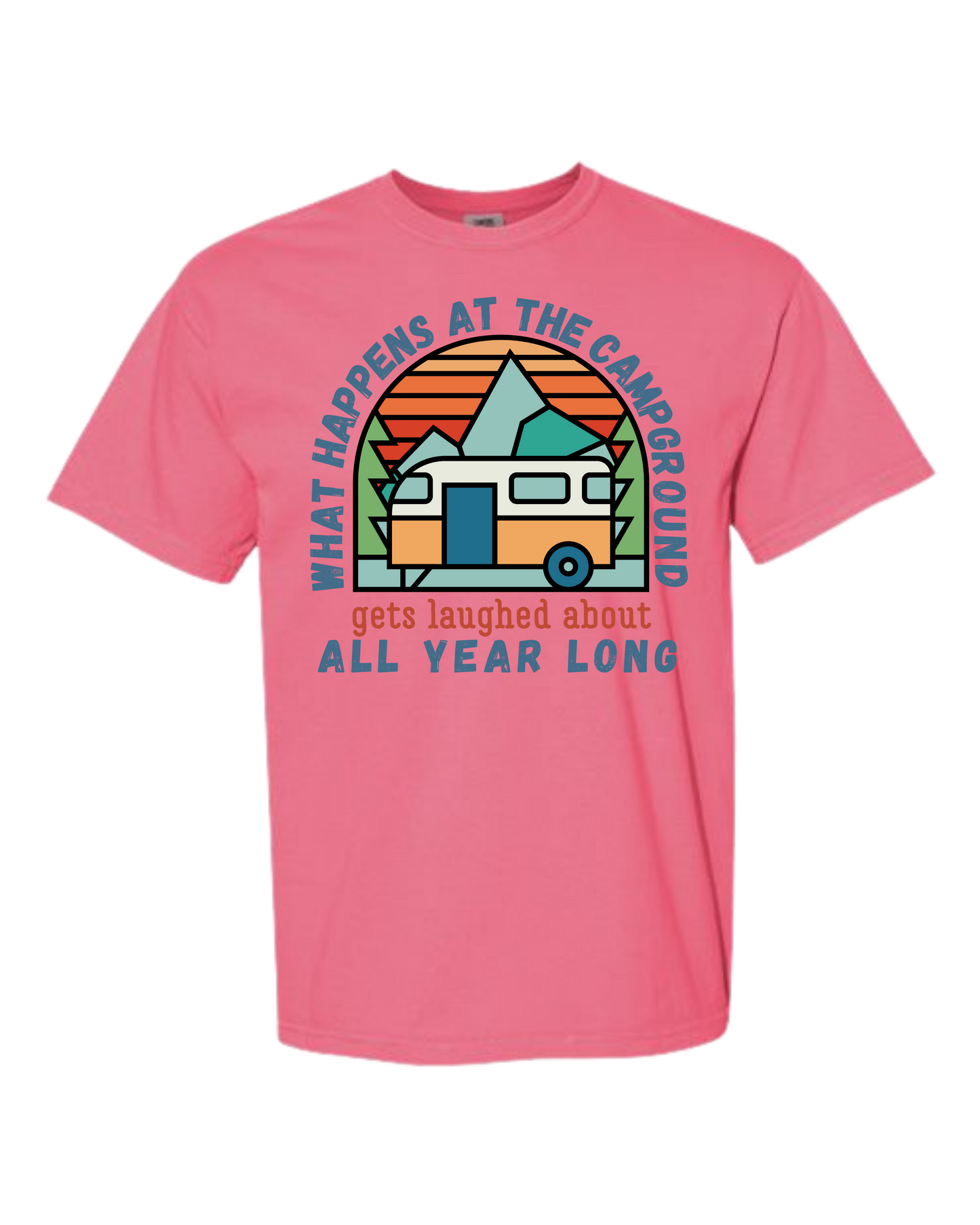 What Happens At The Campground - Comfort Colors - Heavyweight Unisex Tee - Pinks & Purples
