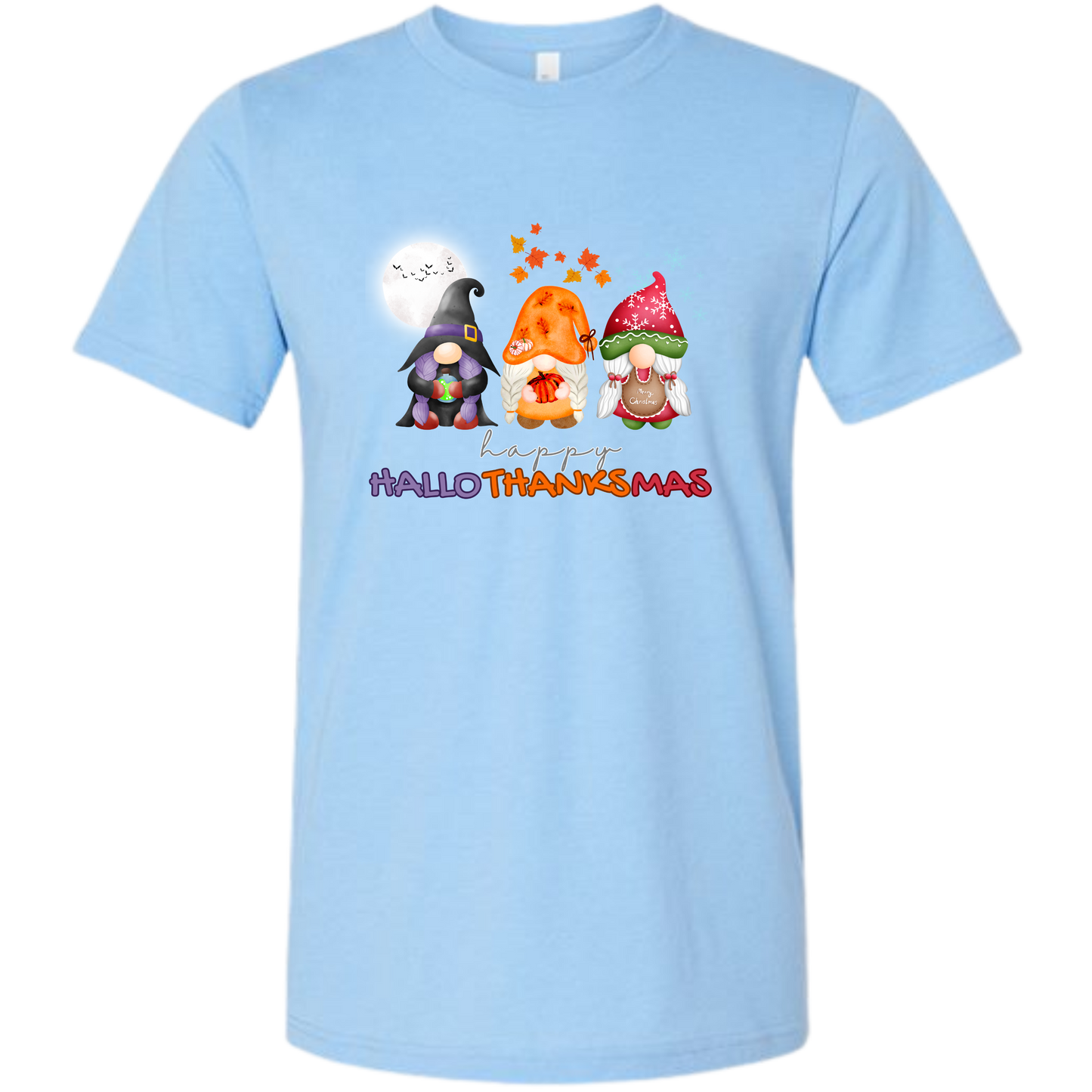 Happy HalloThanksMas Gnomes - Unisex Tee - Blues
