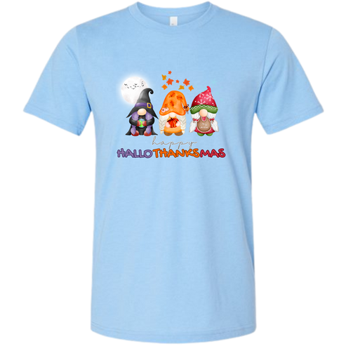 Happy HalloThanksMas Gnomes - Unisex Tee - Blues