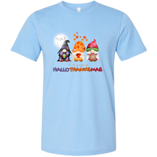Happy HalloThanksMas Gnomes - Unisex Tee - Blues