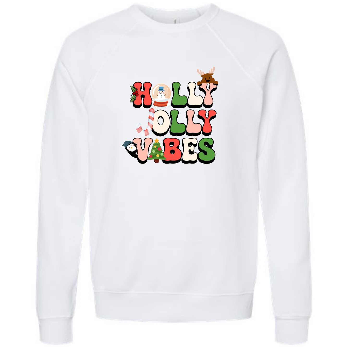 Holly Jolly Vibes - Sponge Fleece Raglan Sweatshirt - Greens, Neutrals