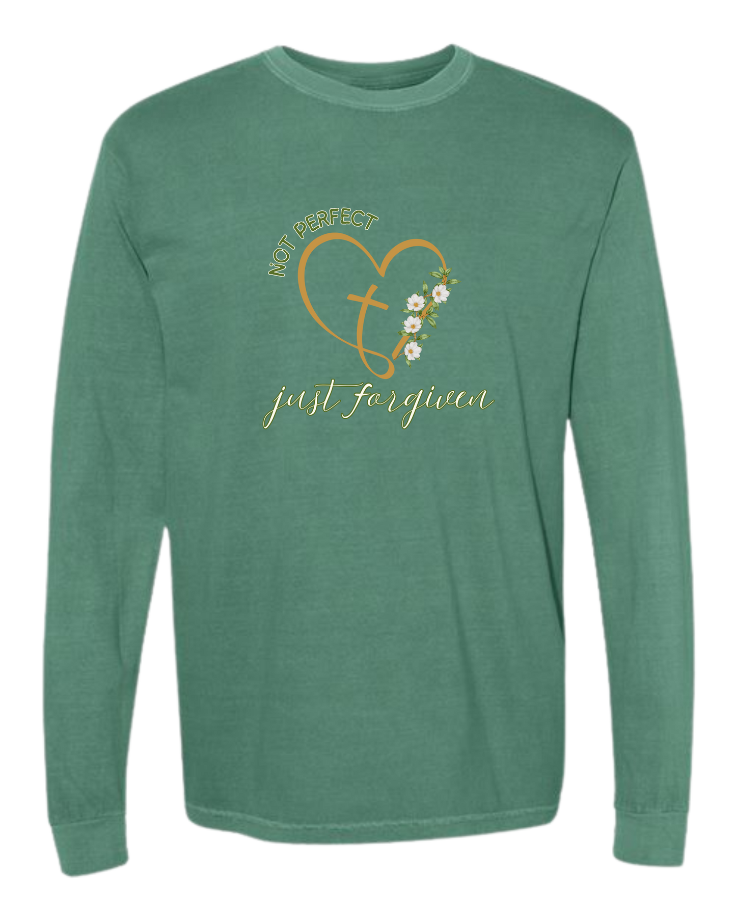 Not Perfect Just Forgiven - Comfort Colors - Heavyweight Long Sleeve Tee - Blues & Greens