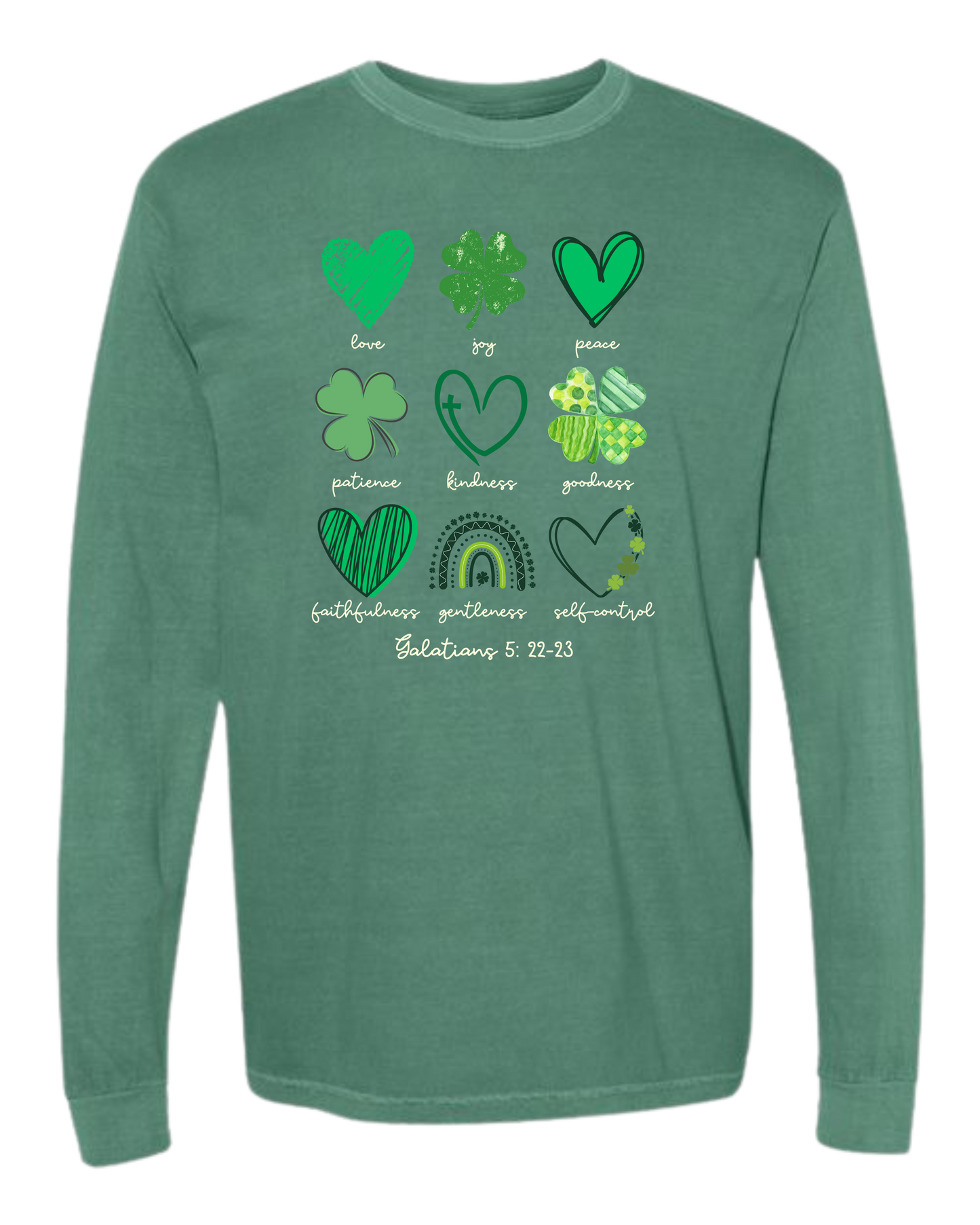 Galatians 5 - St Patrick's Day - Comfort Colors - Heavyweight Long Sleeve Tee - Blues & Greens
