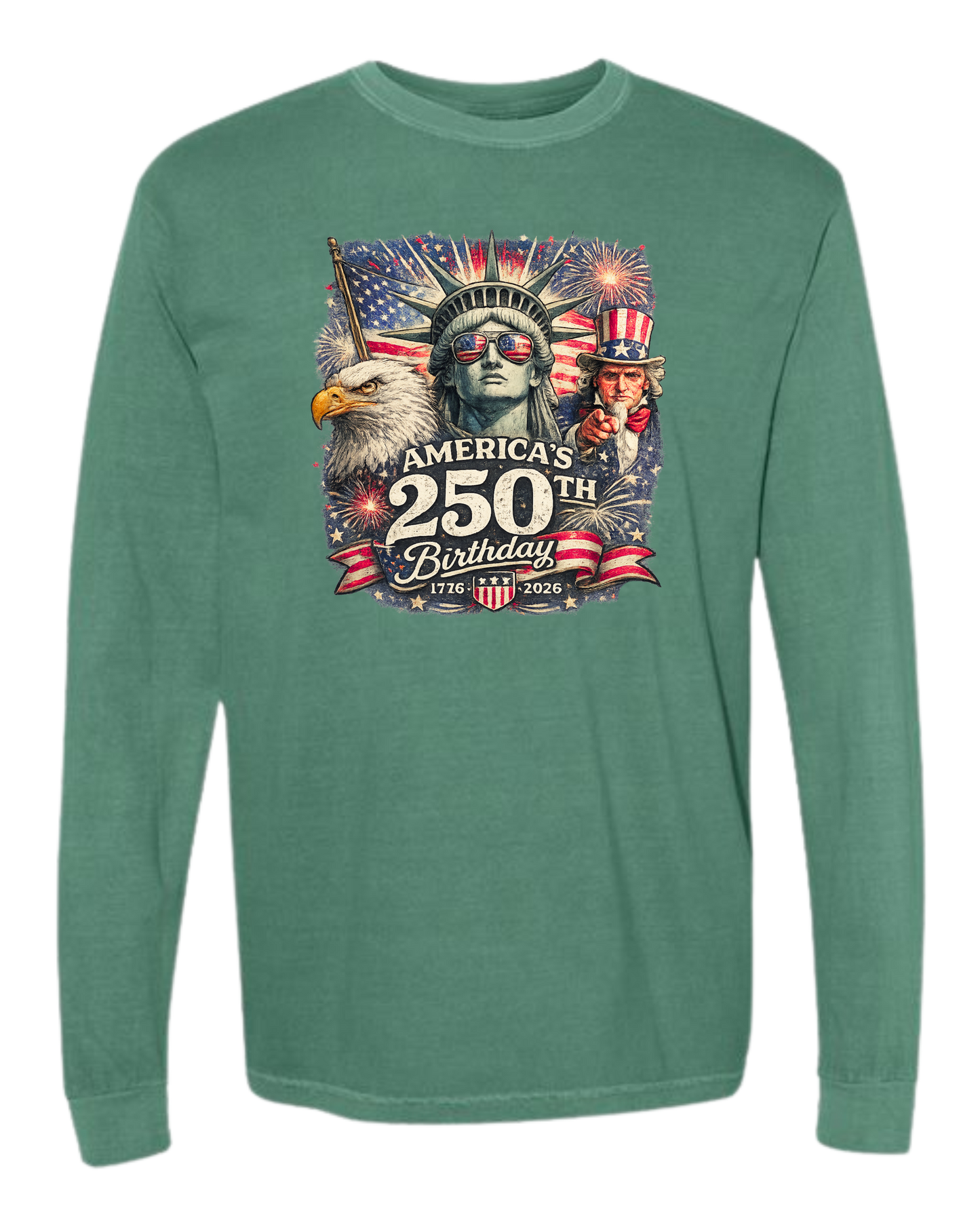 America's 250th Birthday - Comfort Colors - Heavyweight Long Sleeve Tee - Blues & Greens
