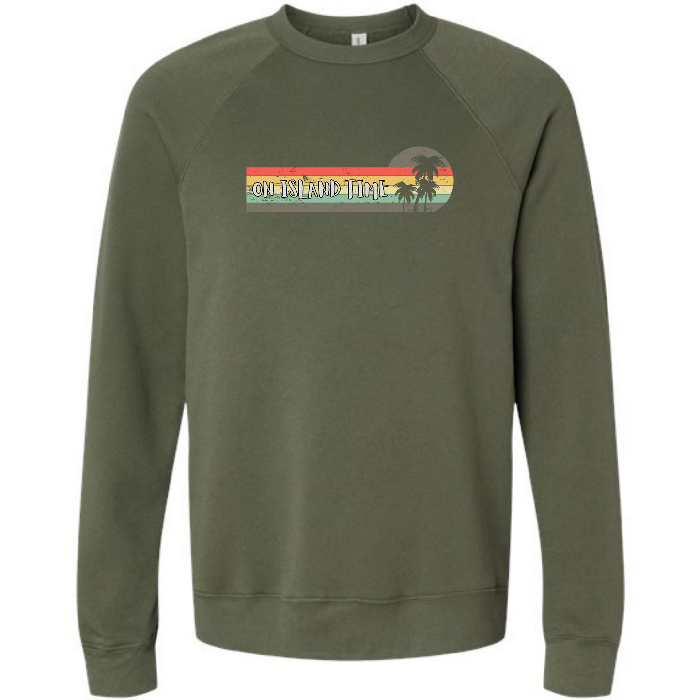 On Island Time - Sponge Fleece Raglan Sweatshirt - Blues, Greens, Purple, and Black
