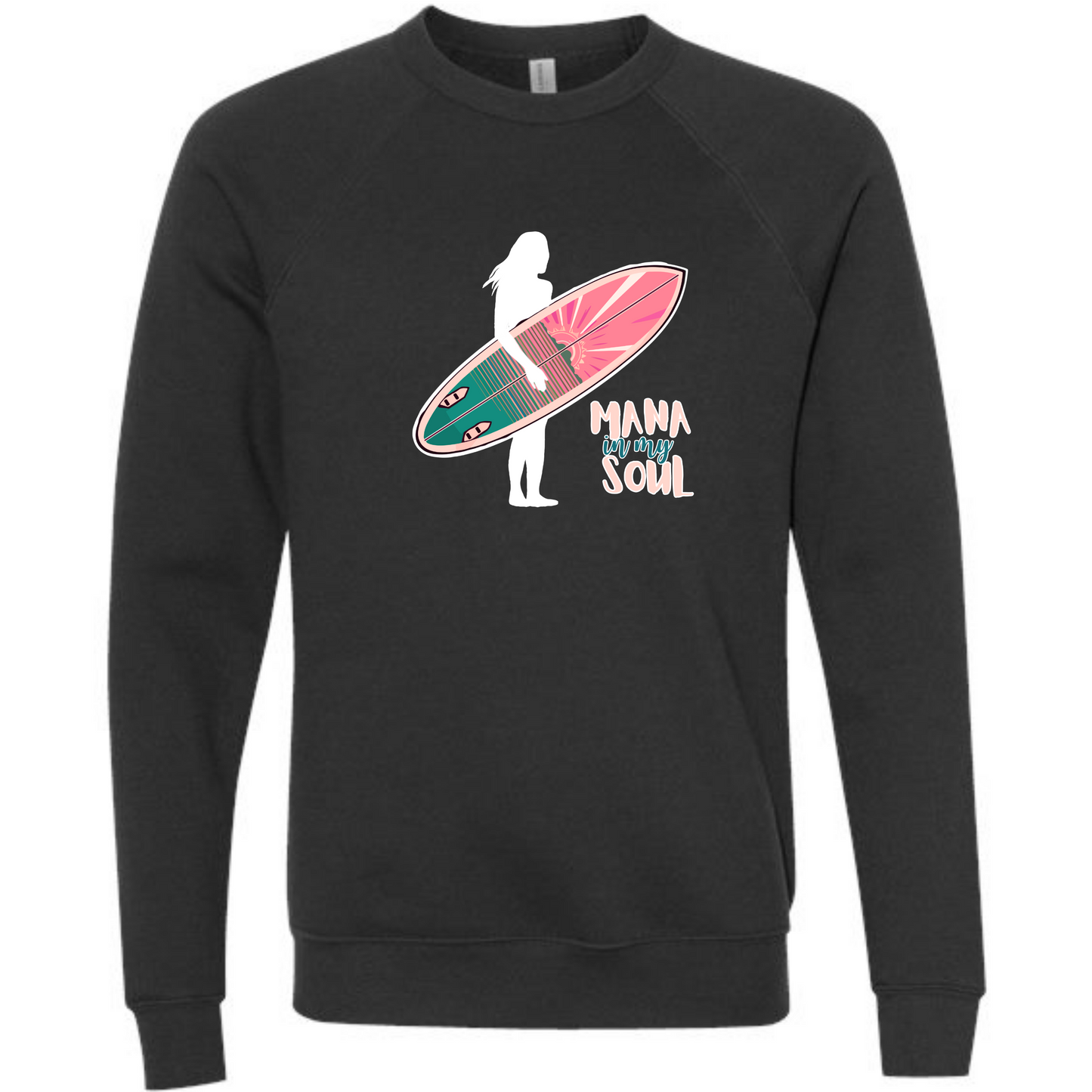 Mana in My Soul - Sponge Fleece Raglan Sweatshirt - Blues, Greens, Purple, and Black