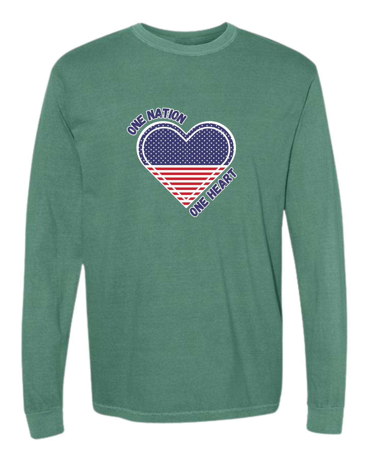One Nation One Heart - Comfort Colors - Heavyweight Long Sleeve Tee - Blues & Greens