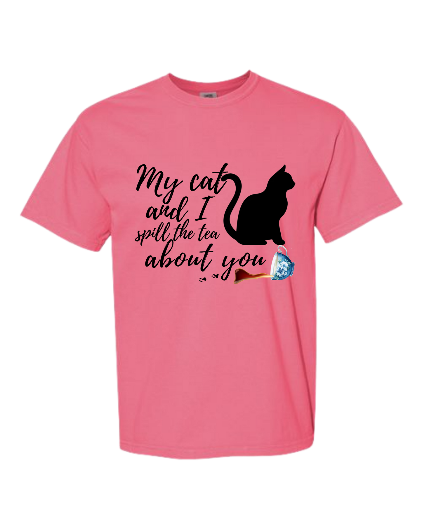 My Cat and I spill the tea about you - Comfort Colors - Heavyweight Unisex Tee - Pinks & Purples