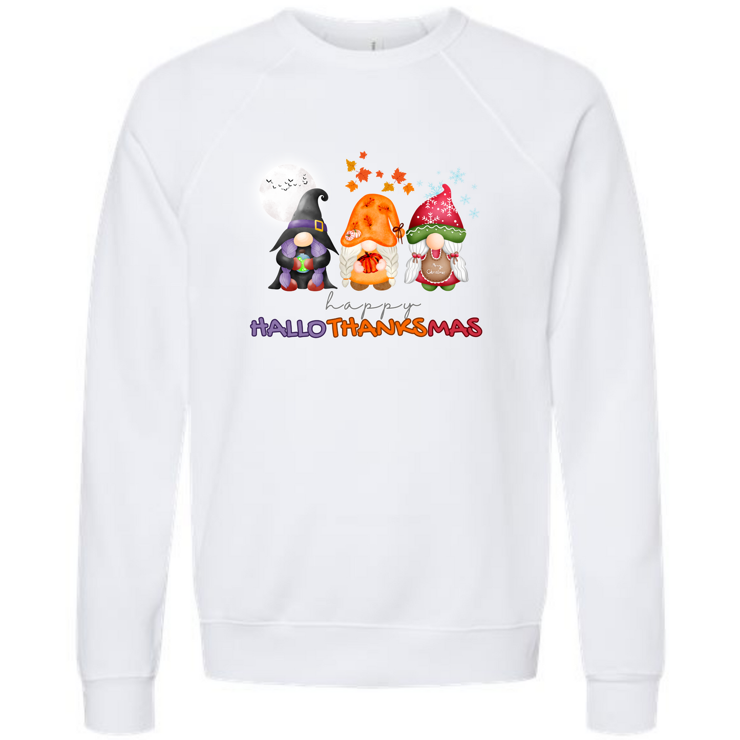 Happy Hallothanksmas Gnomes- Sponge Fleece Raglan Sweatshirt - Greens, Neutrals