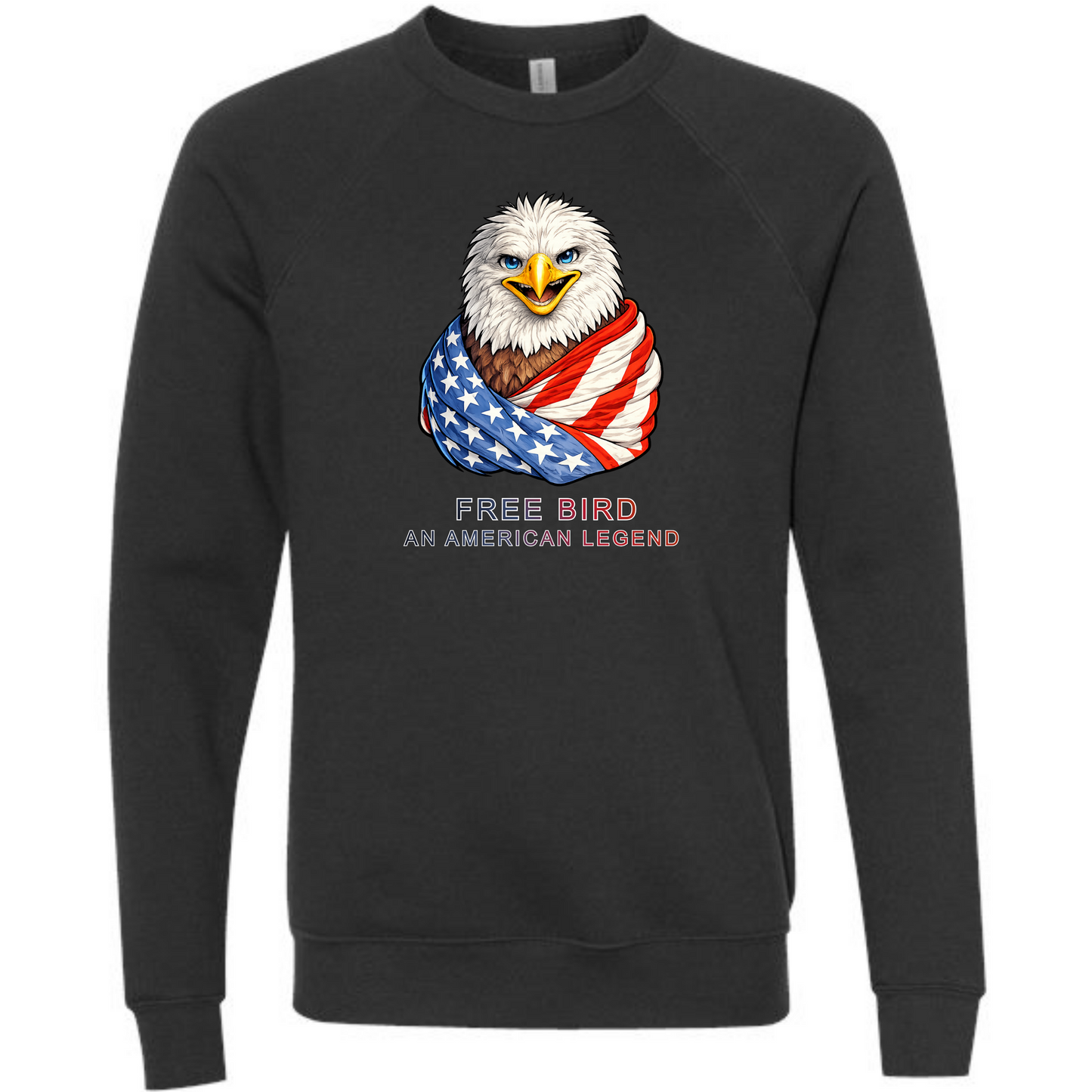 Free Bird An American Legend - Sponge Fleece Raglan Sweatshirt - Blues, Greens, Purple, and Black
