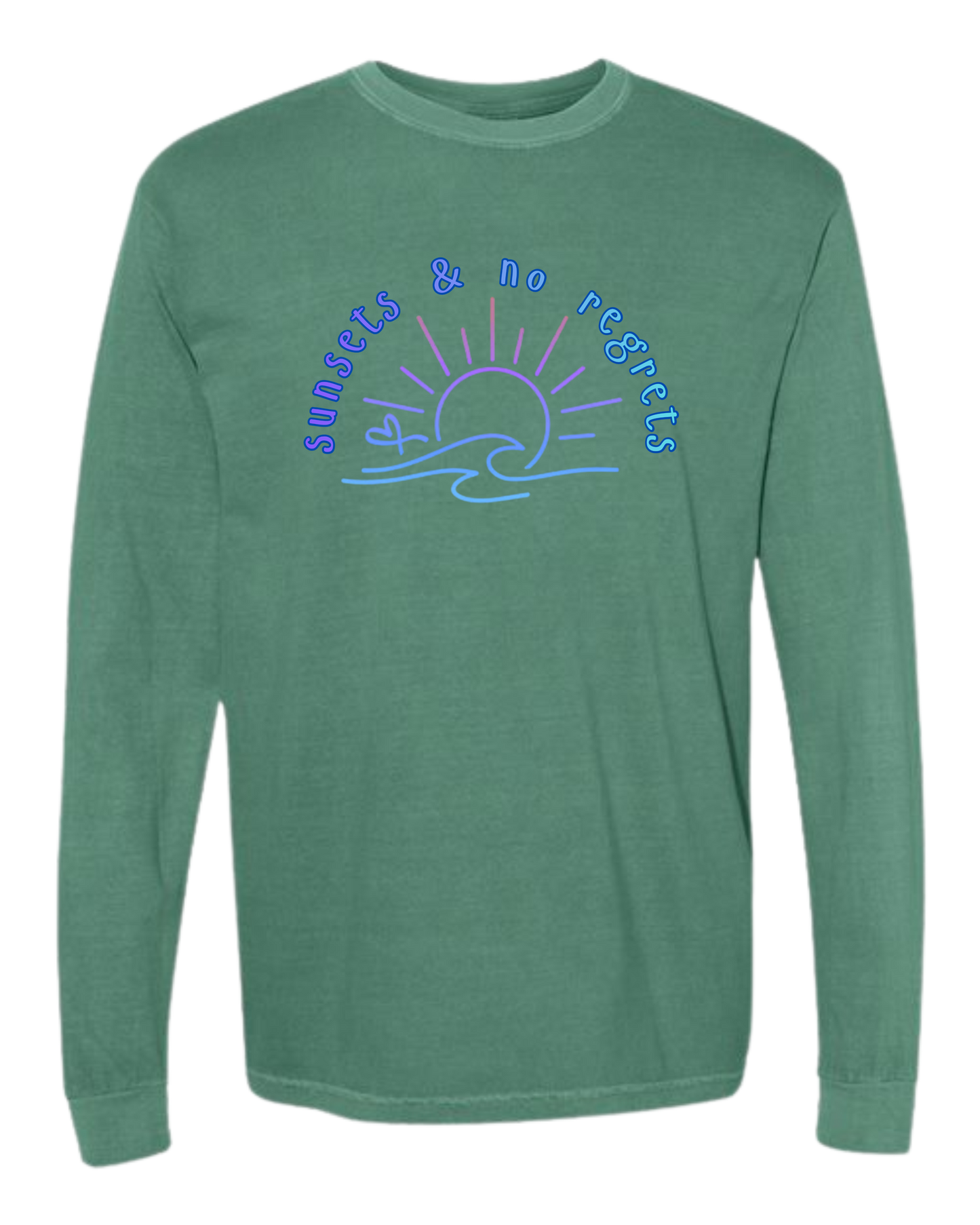 Sunsets & No Regrets - Comfort Colors - Heavyweight Long Sleeve Tee - Blues & Greens