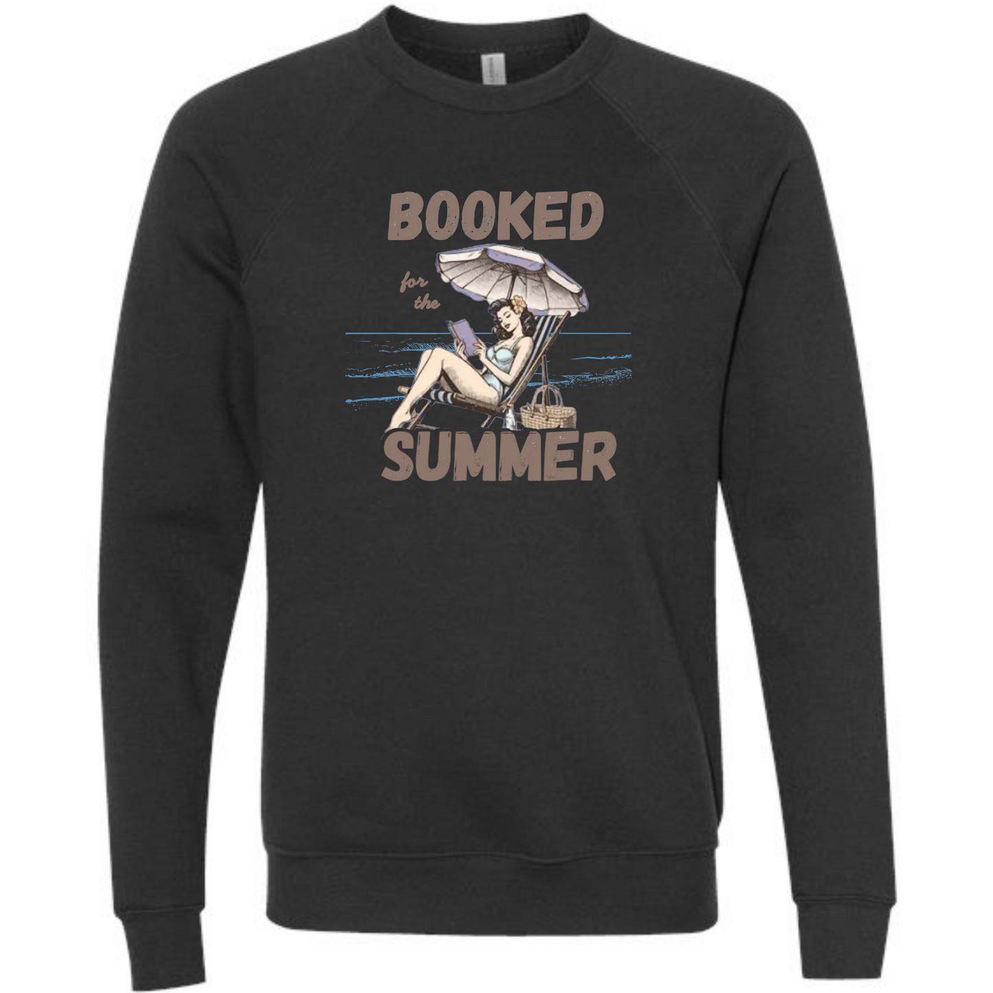 Booked for the Summer - Sponge Fleece Raglan Sweatshirt - Blues, Greens, Purple, and Black