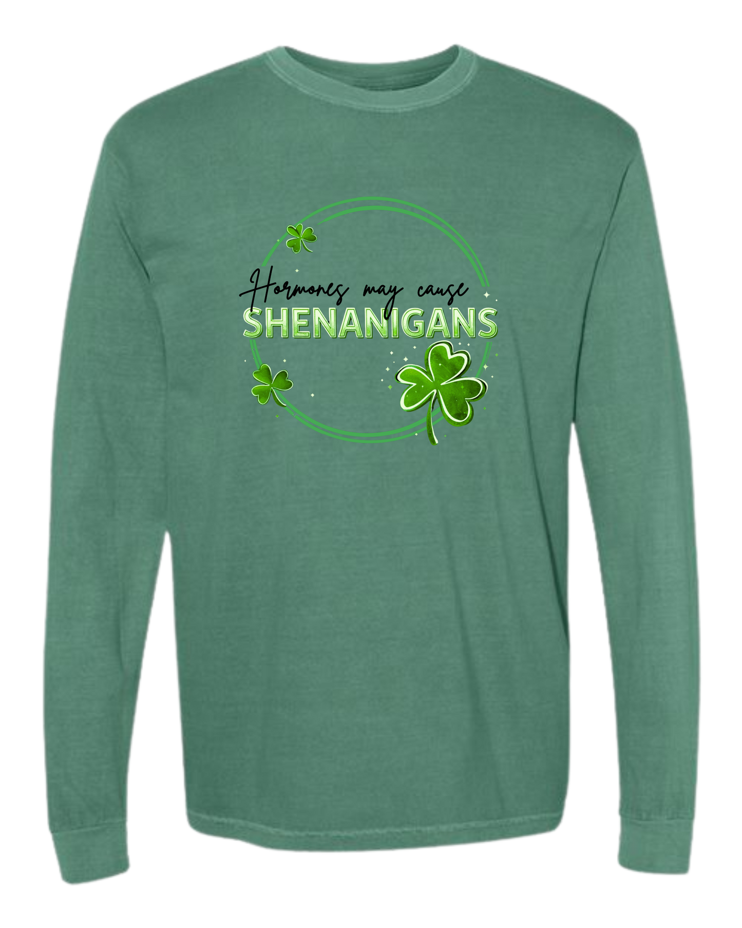 Hormones May Cause Shenanigans - Comfort Colors - Heavyweight Long Sleeve Tee - Blues & Greens