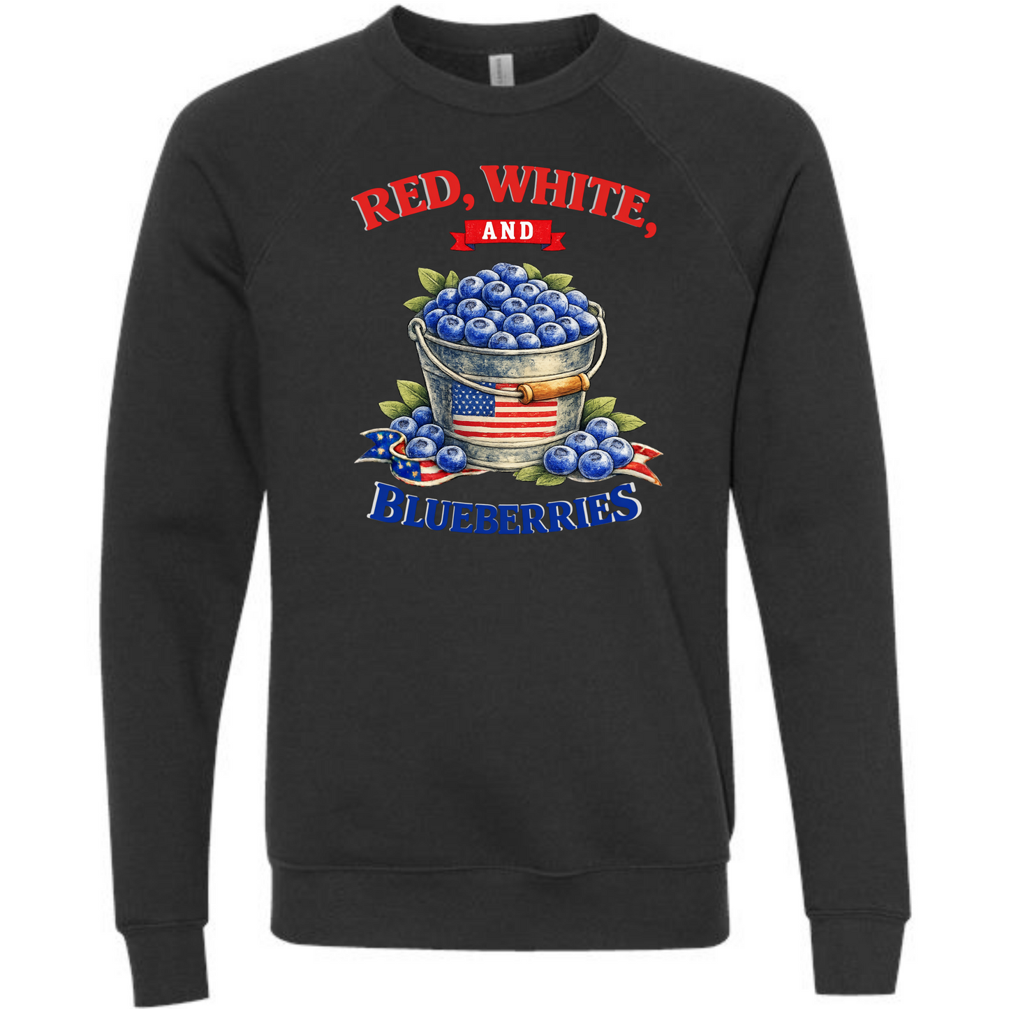 Red, White, And Blueberries - Sponge Fleece Raglan Sweatshirt - Blues, Greens, Purple, and Black