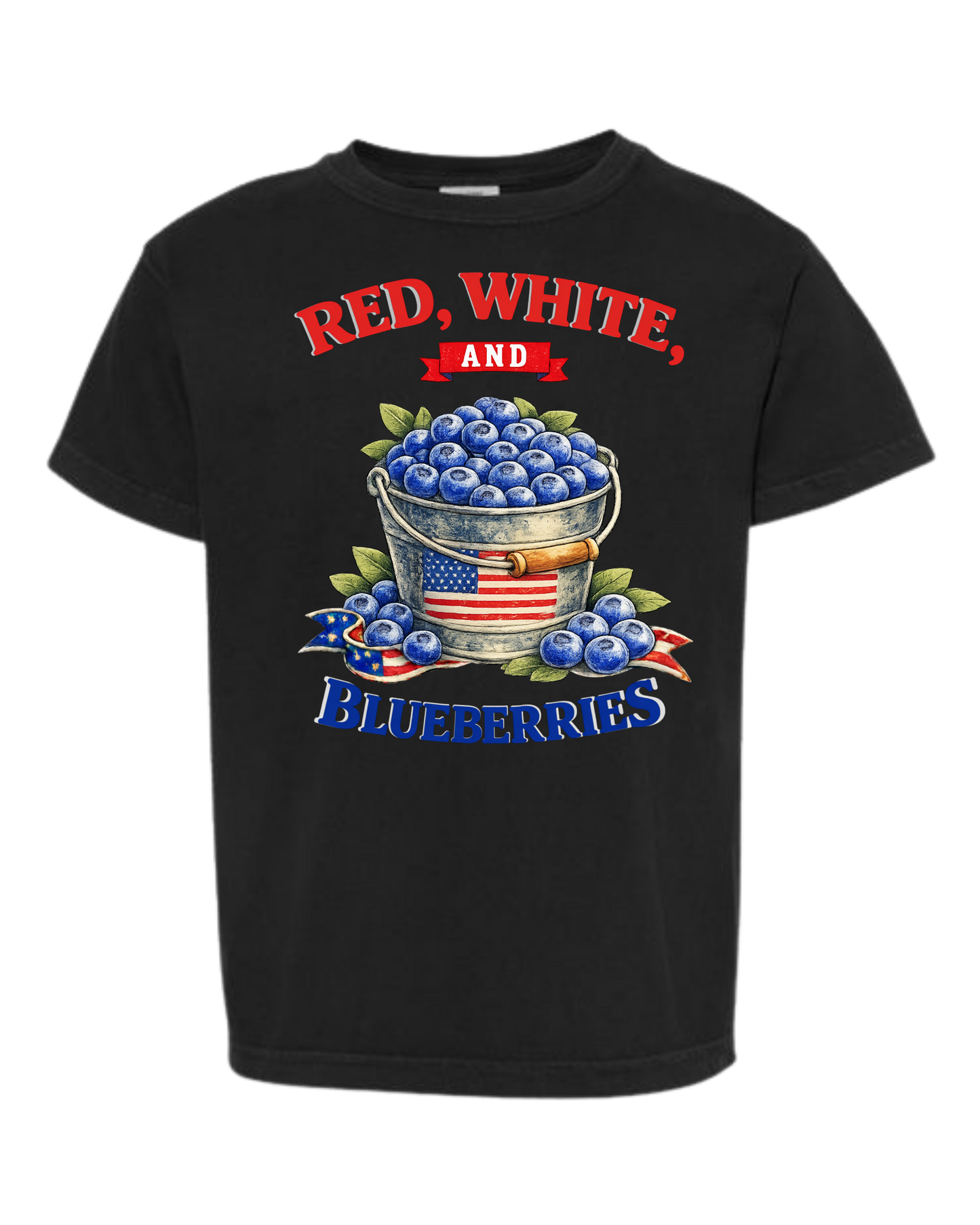 Red, White, And Blueberries - Comfort Colors - Heavyweight Youth Tee - Neutral Colors & Blues