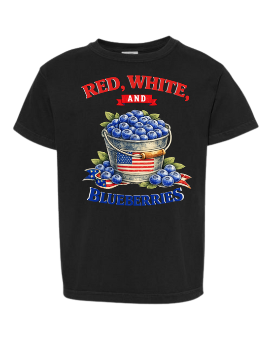 Red, White, And Blueberries - Comfort Colors - Heavyweight Youth Tee - Neutral Colors & Blues