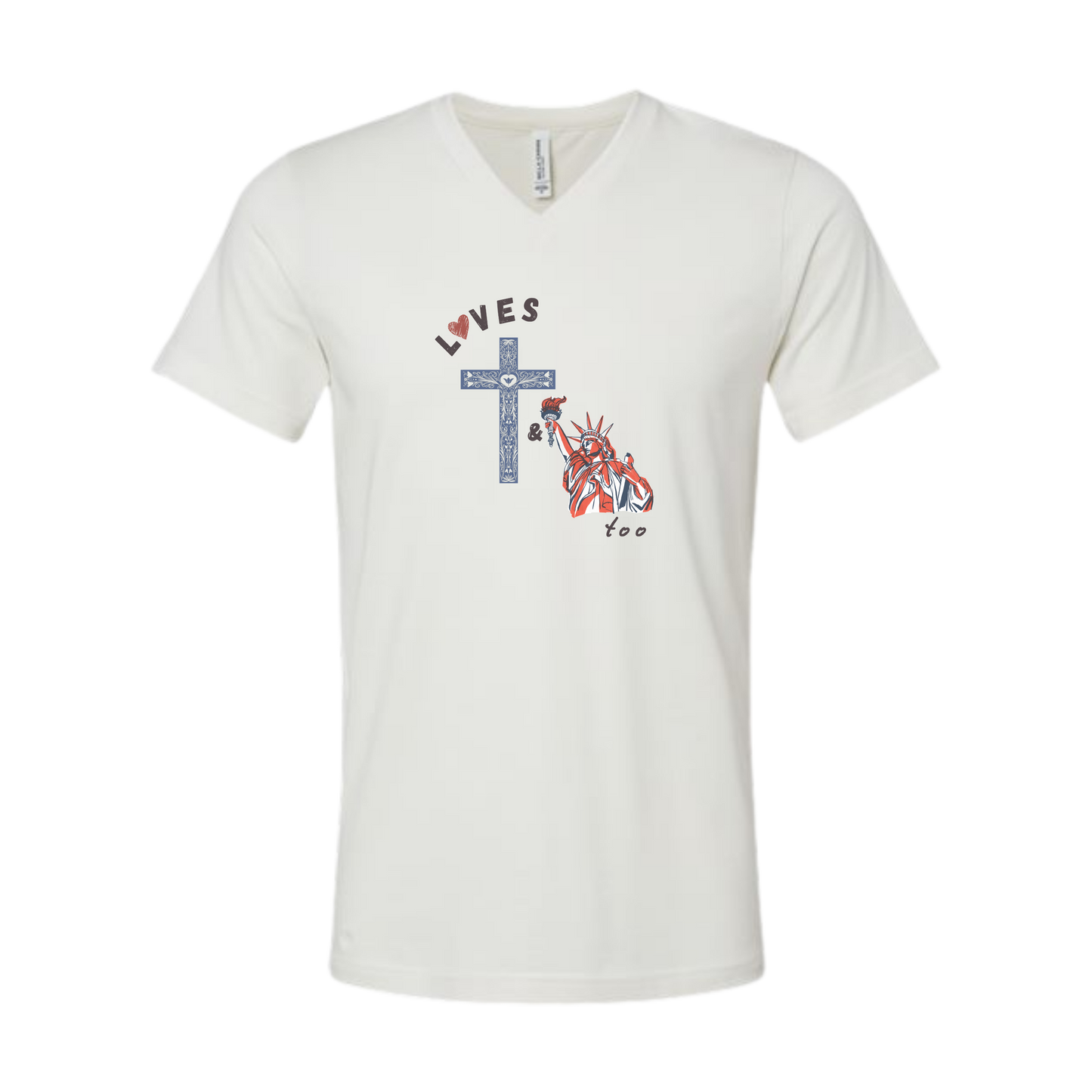 Loves Jesus & America too - Bella+Canvas - Unisex V-Neck - Neutral Colors