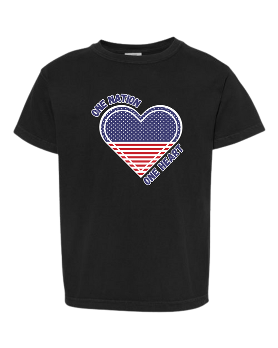 One Nation One Heart - Comfort Colors - Heavyweight Youth Tee - Neutral Colors & Blues