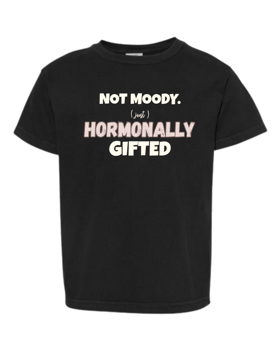 Not Moody. (just) Hormonally Gifted - Comfort Colors - Heavyweight Youth Tee - Neutral Colors & Blues