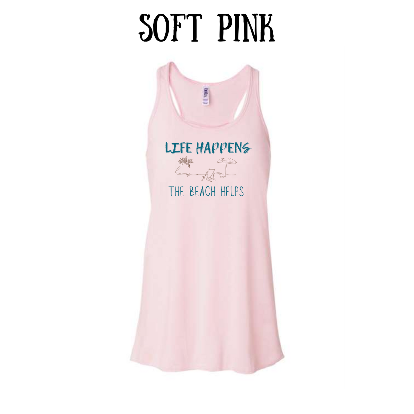 VP - Life Happens the Beach Helps - Women's Flowy Racerback Tank