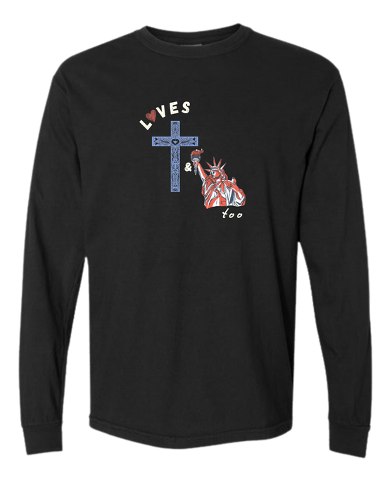 Loves Jesus & America too - Comfort Colors - Heavyweight Long Sleeve Tee - Neutral Colors