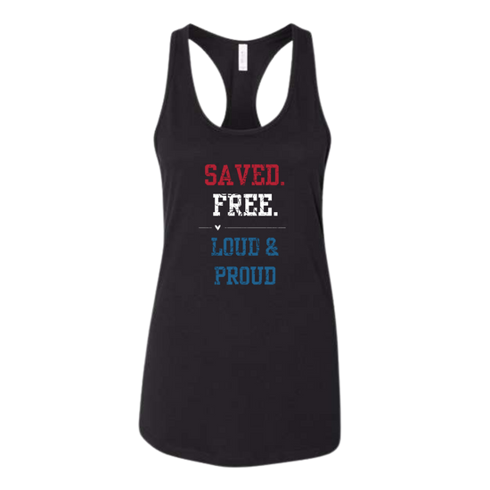 Saved. Free. Loud & Proud - Bella+Canvas - Women's Jersey Racerback Tank