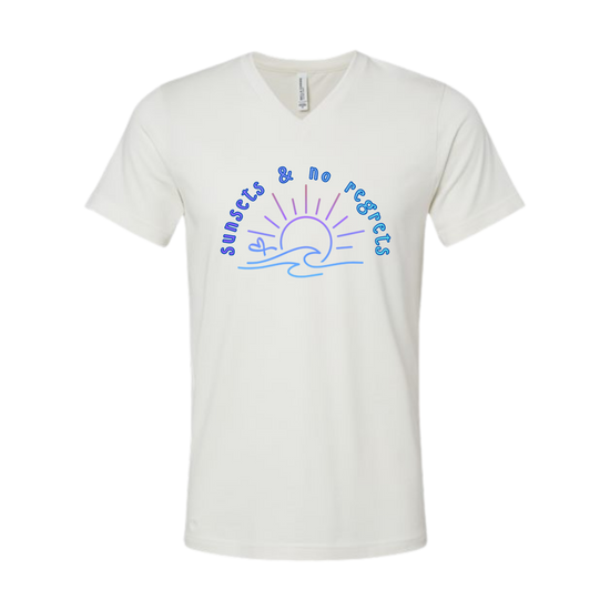 Sunsets & No Regrets - Bella+Canvas - Unisex V-Neck - Neutral Colors