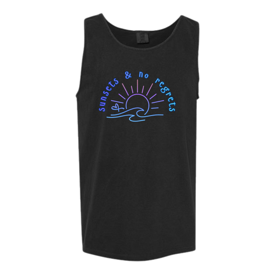 Sunsets & No Regrets - Comfort Colors - Unisex Tank - Neutral Colors & Blues