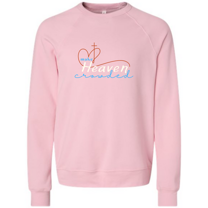 Pink raglan sweatshirt with Make Heaven Crowded Heart and Cross image