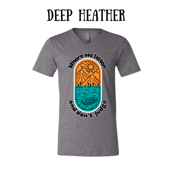 CP - Where We Listen and Don't Judge - Unisex V-Neck - Neutral Colors