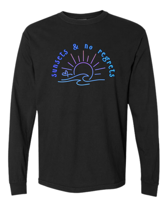 Sunsets & No Regrets - Comfort Colors - Heavyweight Long Sleeve Tee - Neutral Colors