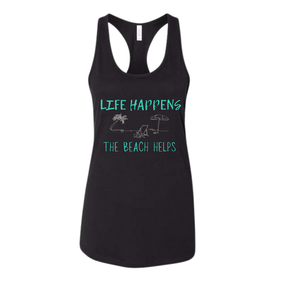 Life Happens The Beach Helps - Bella+Canvas - Women's Jersey Racerback Tank
