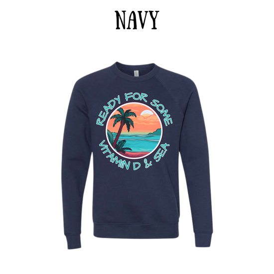 VP - Ready For Some Vitamin D & Sea - Sponge Fleece Raglan Sweatshirt - Blues, Purples