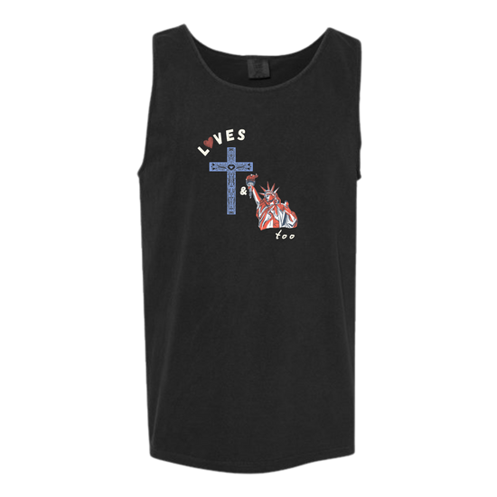 Loves Jesus & America too - Comfort Colors - Unisex Tank - Neutral Colors & Blues