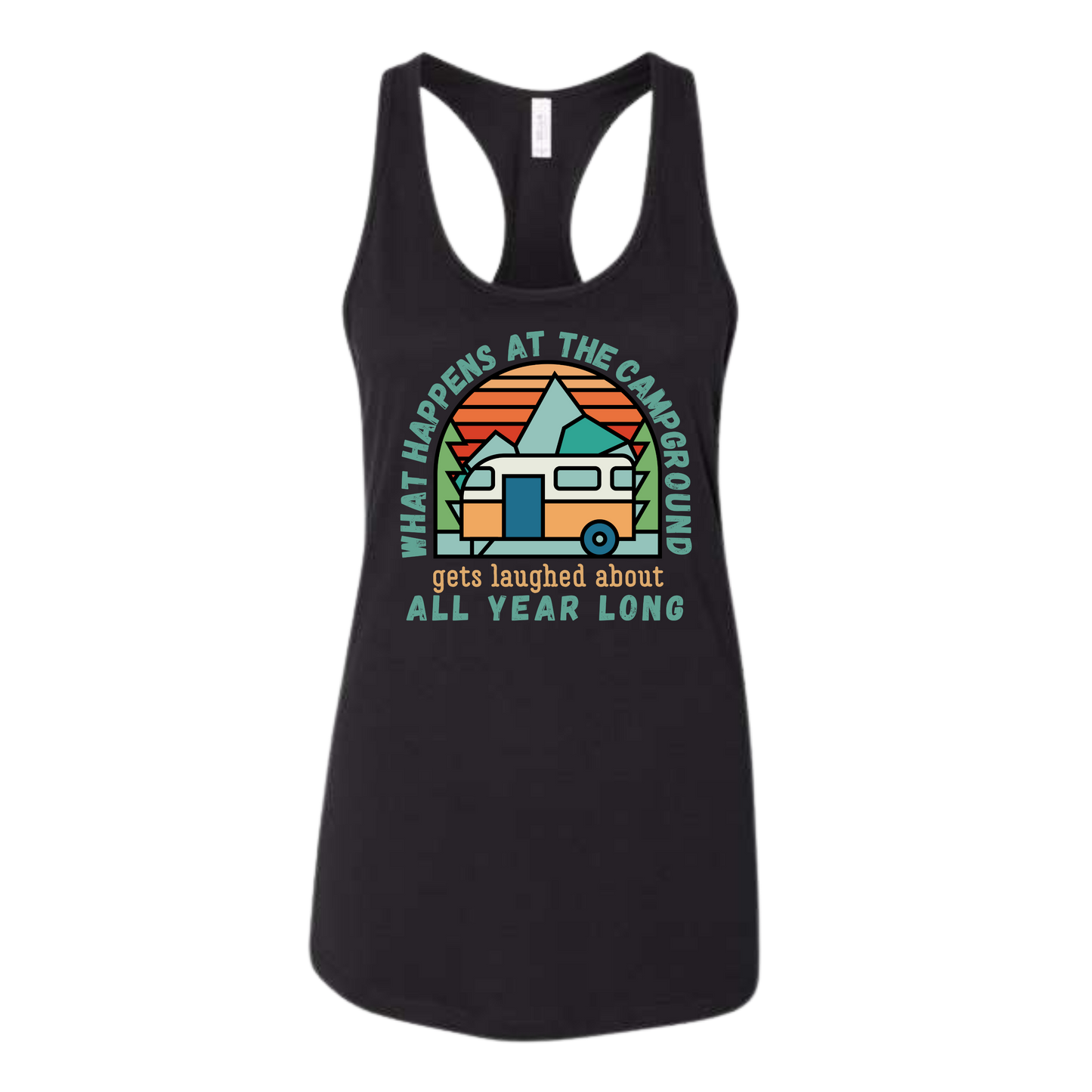 What Happens At The Campground - Bella+Canvas - Women's Jersey Racerback Tank