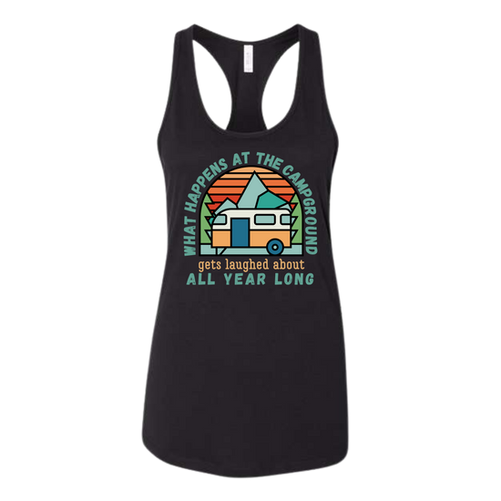 What Happens At The Campground - Bella+Canvas - Women's Jersey Racerback Tank