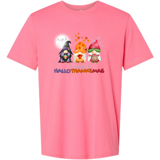 Happy HalloThanksMas Gnomes - Unisex Tee - Pinks