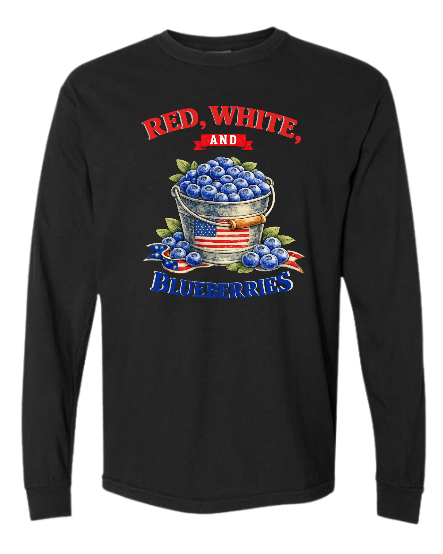 Red, White, And Blueberries - Comfort Colors - Heavyweight Long Sleeve Tee - Neutral Colors