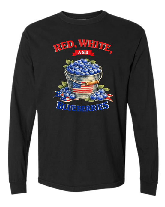 Red, White, And Blueberries - Comfort Colors - Heavyweight Long Sleeve Tee - Neutral Colors