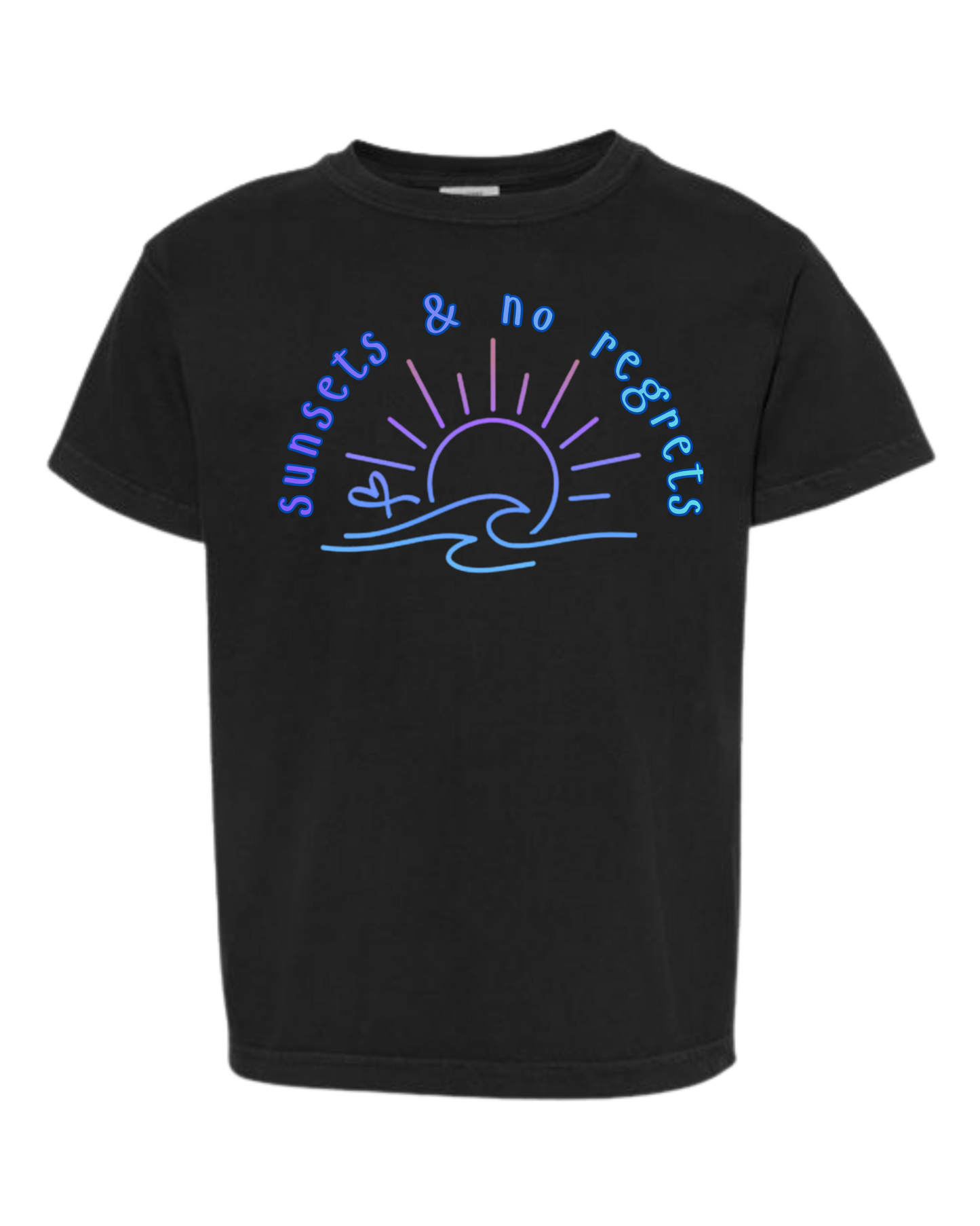 Sunsets & No Regrets - Comfort Colors - Heavyweight Youth Tee - Neutral Colors & Blues