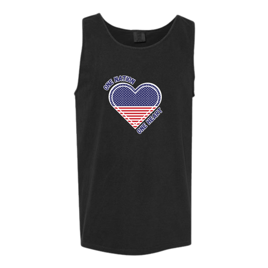 One Nation One Heart - Comfort Colors - Unisex Tank - Neutral Colors & Blues