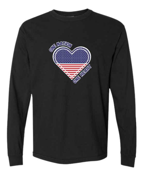 One Nation One Heart - Comfort Colors - Heavyweight Long Sleeve Tee - Neutral Colors
