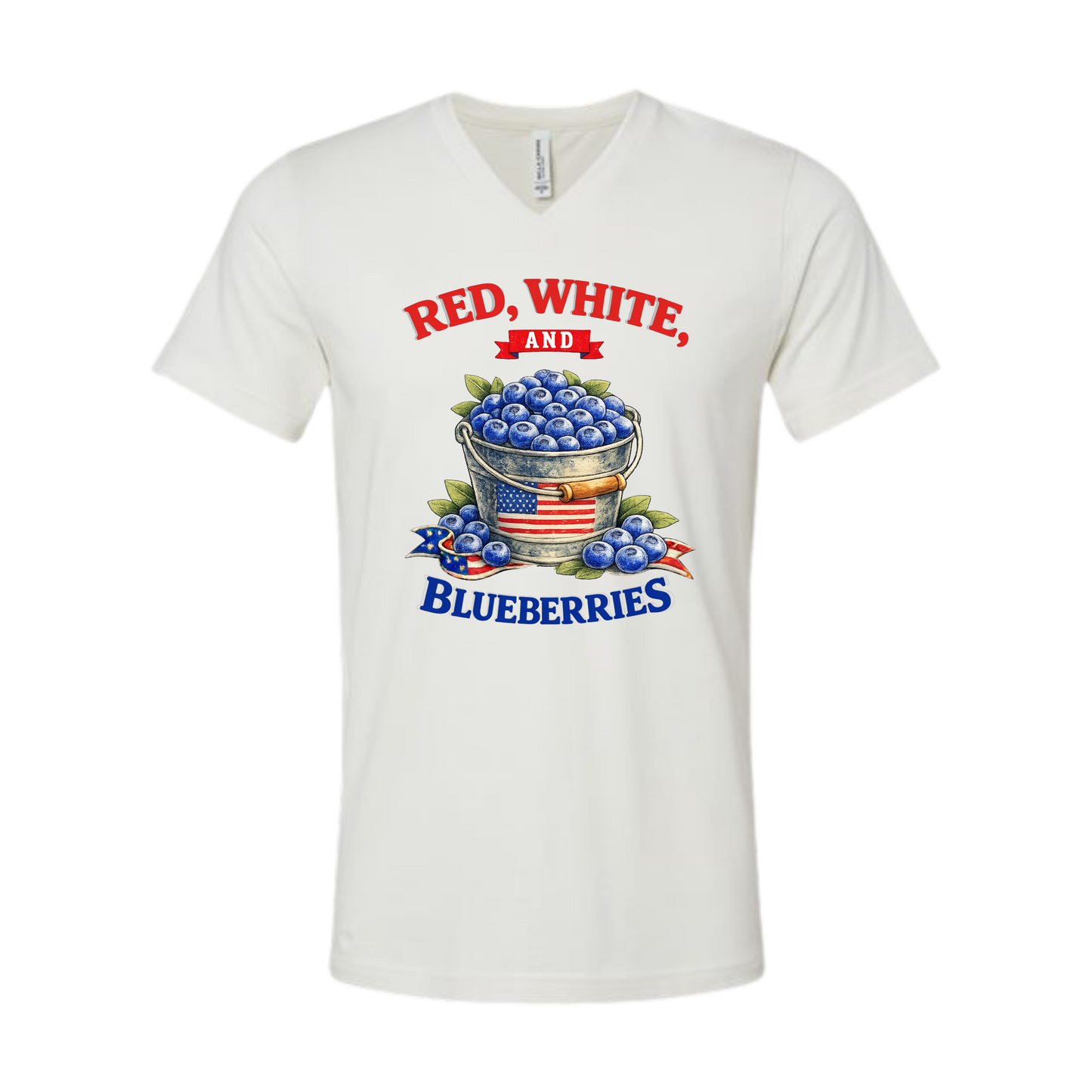 Red, White, And Blueberries - Bella+Canvas - Unisex V-Neck - Neutral Colors
