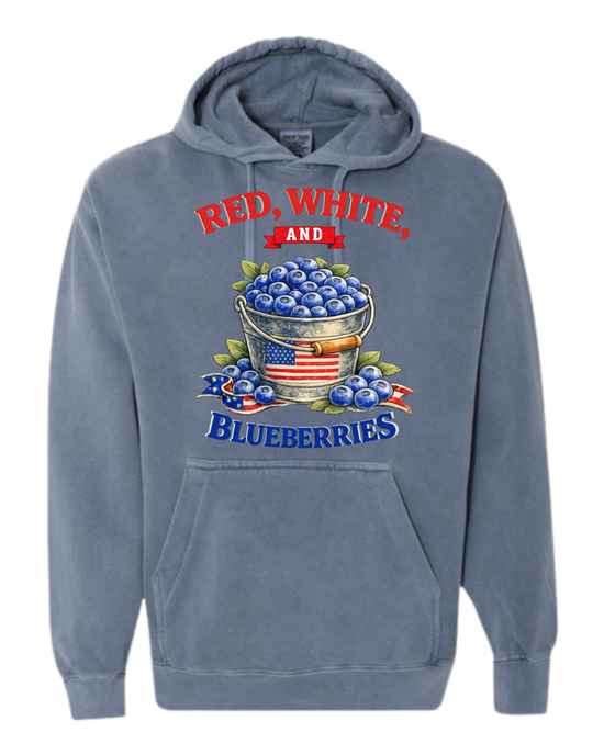 Red, White, And Blueberries - Comfort Colors - Hooded Sweatshirt - Assorted Colors
